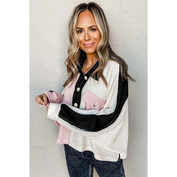 Azura Exchange  Multicolor Colorblock Flap Pockets Henley Collared Top - Picture 3 of 7